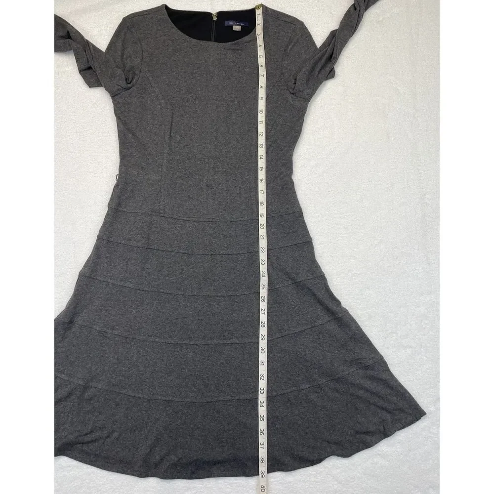 Tommy Hilfiger Women Charcoal Gray L/S Scoop Neck Bodycon‎ A-Line Midi size 6.